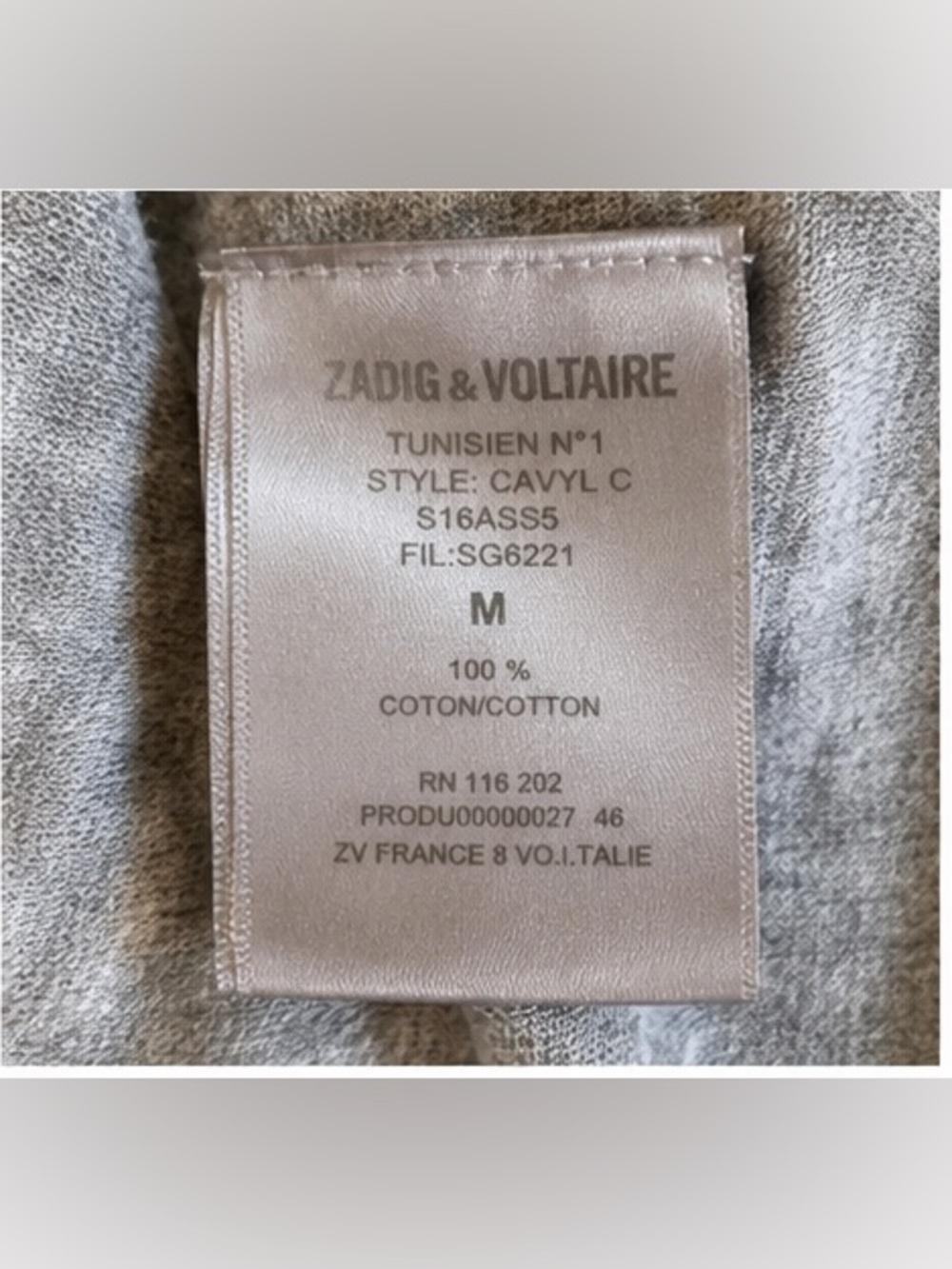 Zadig & Voltaire Gray Long Sleeve Tee with Rhinestone Skull - Picture 7 of 7